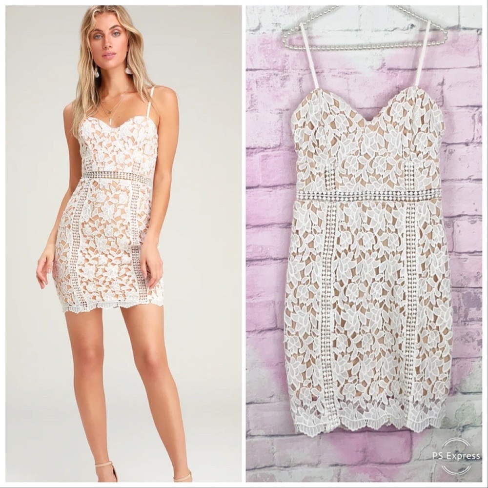 Lulus Giovani white lace sleeveless sheath dress M